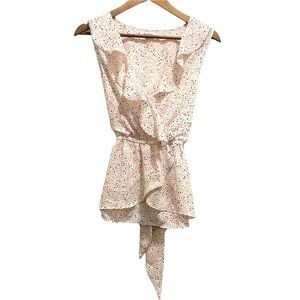 Max Studio Women’s S Sm White Polka Dot Faux Wrap Sleeveless Top Shirt Blouse